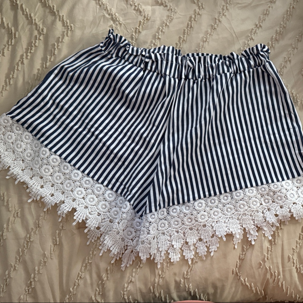 Striped Shorts with Lace Trim